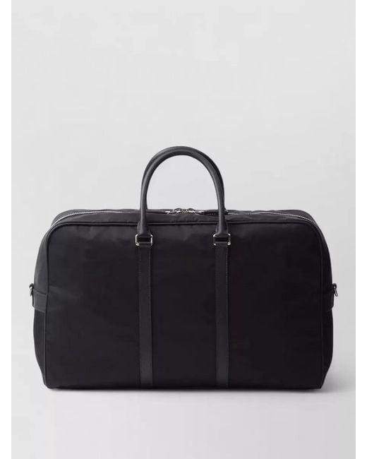 Prada Black Re Nylon Saffiano Leather Travel Duffel Bag for men