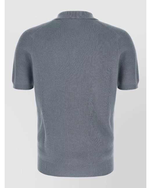 Brunello Cucinelli Blue Coastal Rib Knit Polo Short Sleeves for men