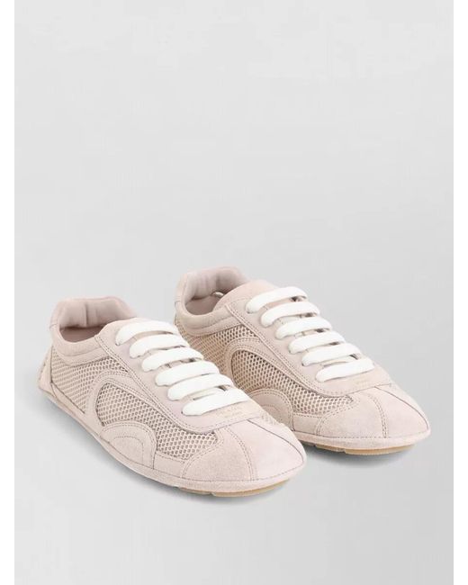 Prada Pink Stylish Sneakers With Mesh And Suede Design