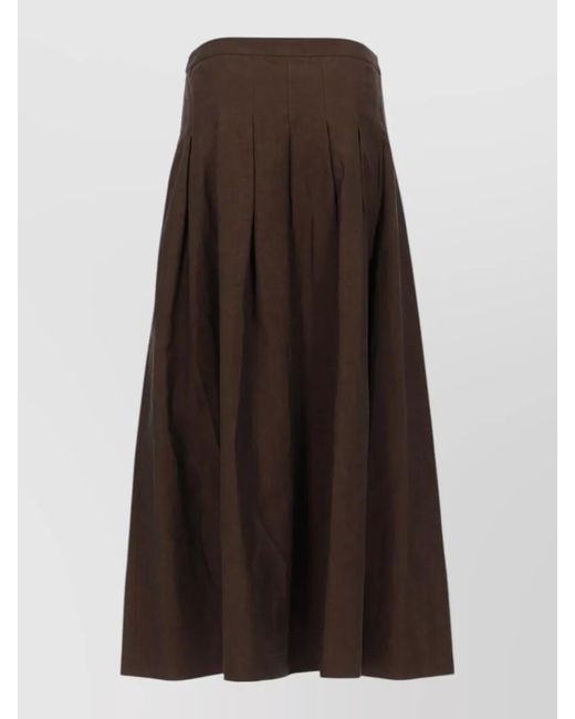 PT Torino Brown High Waist Midi Pleated Skirt