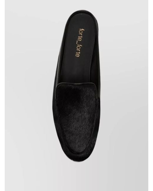 Forte_forte Black Pony Hair Flat Sole Round Toe Mules
