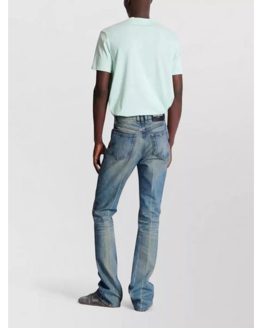 Balmain Blue Flared Denim Trousers Straight Fit Vintage Wash for men