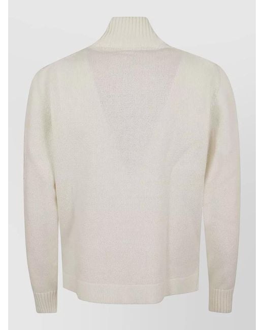 C P Company Natural Cotton Zip Cardigan Ribbed Collar Sleeve Pocket for men