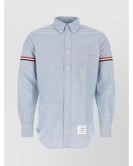 Thom Browne Blue Striped Cotton Long-Sleeve Button-Down Shirt for men