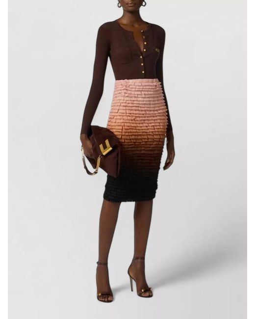 Elisabetta Franchi Purple Knitwear Long Sleeves Ribbed Texture Front Pockets