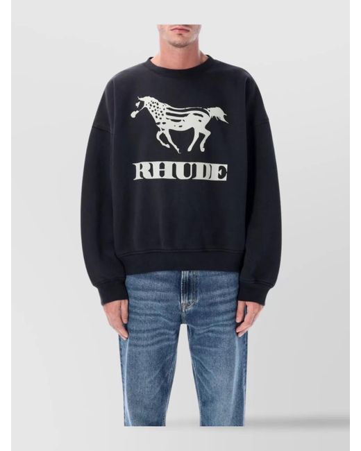 Rhude Blue Cotton Oversized Logo Print Sweatshirt for men