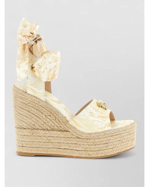 Versace Metallic La Medusa Bow Espadrille Wedge Sandals