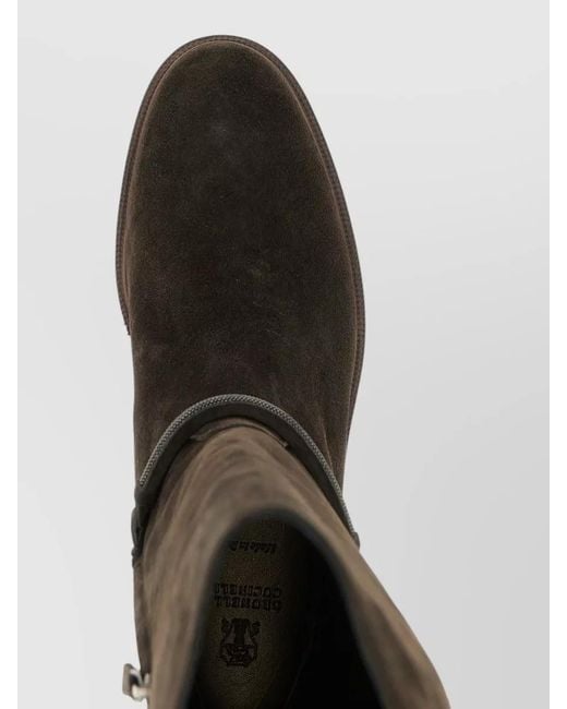 Brunello Cucinelli Black Suede Knee High Boots Block Heel