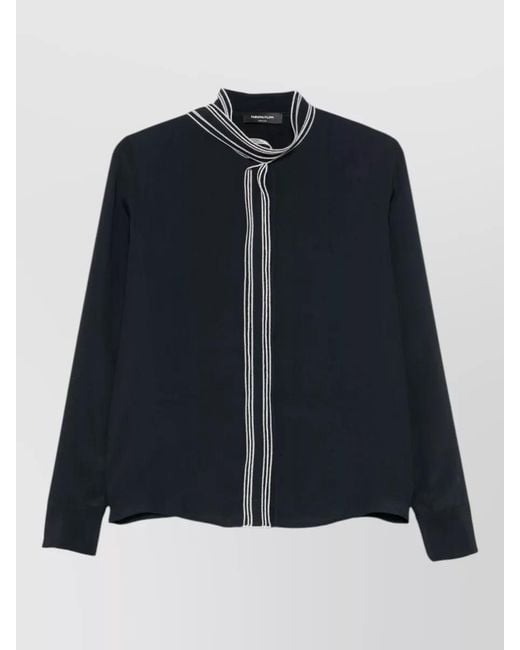 Fabiana Filippi Blue Silk Blend High Neck Long Sleeve Blouse
