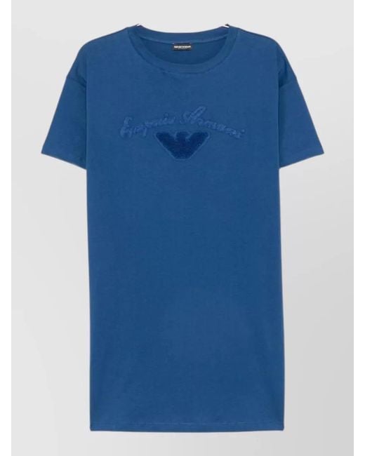 Emporio Armani Blue Embroidered Logo Jersey Short-Sleeve T-Shirt