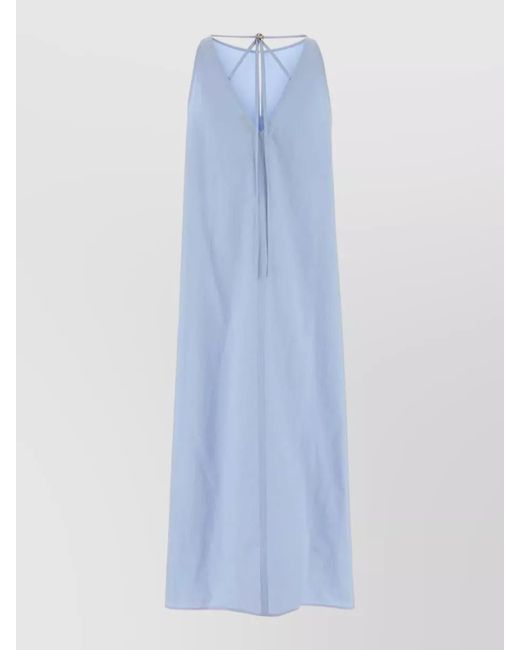 Agnona Blue Poplin Dress A Line Sleeveless Back Tie