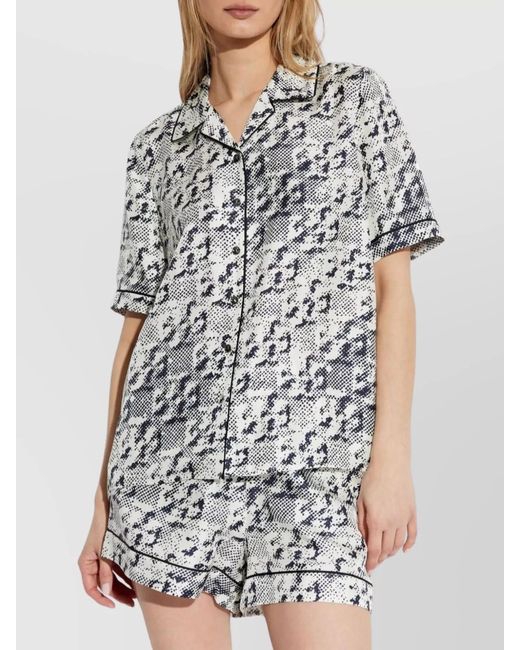 Tory Burch White Silk Camp Shirt With Printed Monogram Pattern