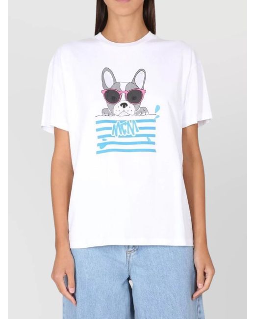 MCM Blue Graphic Print Crewneck T-Shirt