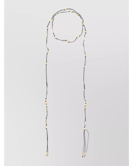 Isabel Marant White Long Beaded Necklace Adjustable Length Tassel