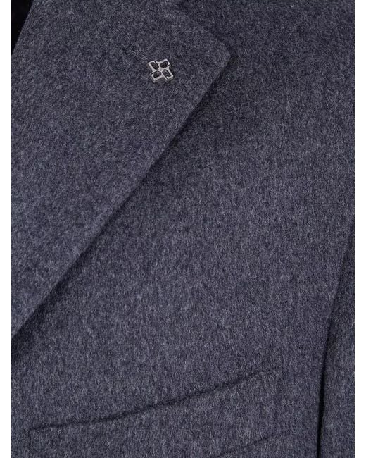 Tagliatore Blue Virgin Wool Single Breasted Coat for men