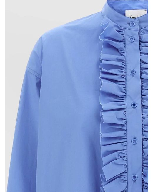 Nude Blue Shirt Featuring Ruffles Long Sleeves Buttoned Cuffs
