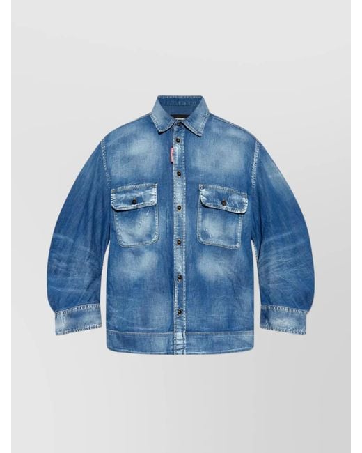 DSquared² Blue Long Sleeve Collared Neck Chest Pocket Tops