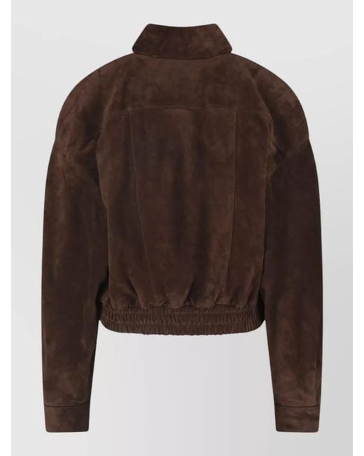 Saint Laurent Brown Cropped Suede Coat Featuring Buttoned Pockets