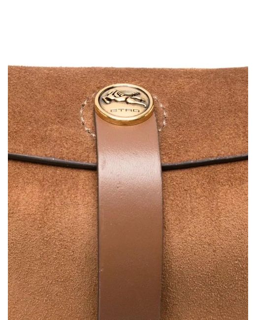 Etro Brown Crossbody Pony Bag Fringes Xl Suede