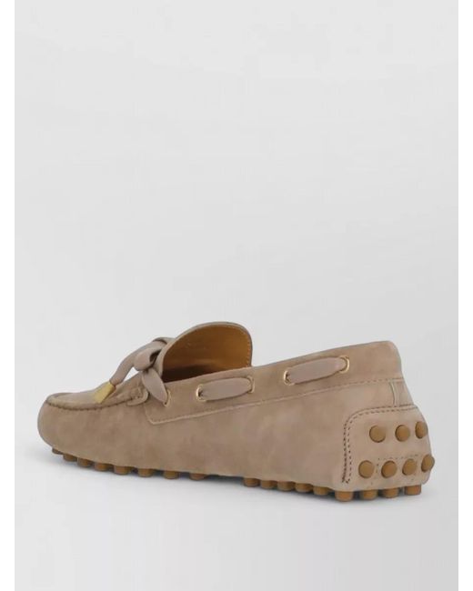 Tod's Natural Suede Loafers Bow Detail Rubber Sole