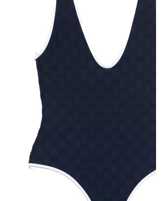 Gucci Blue Beachwear Swimsuit Contrast Trim Deep Neckline