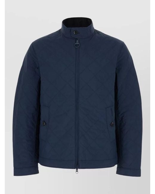Barbour Blue Nylon Padded Jacket Button Collar Pockets for men