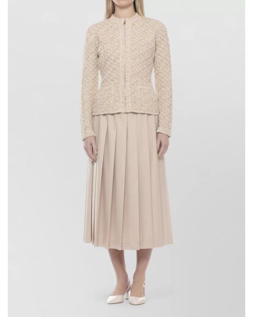Fabiana Filippi Natural Sequin Knit Cardigan Round Neck Pockets