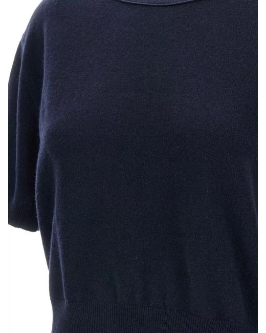 Lisa Yang Blue Cashmere Crew Neck Short Sleeve Knitted Top