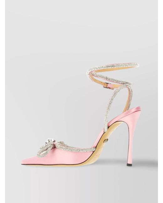 Mach & Mach Pink Leather Crystal Embellished Bow Pointed-Toe High-Heel Pumps