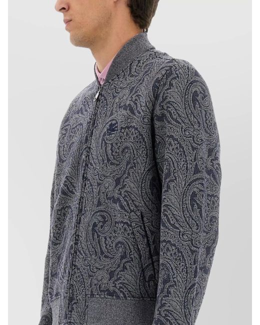 Etro Gray Paisley-Print Ribbed Bomber Jacket for men