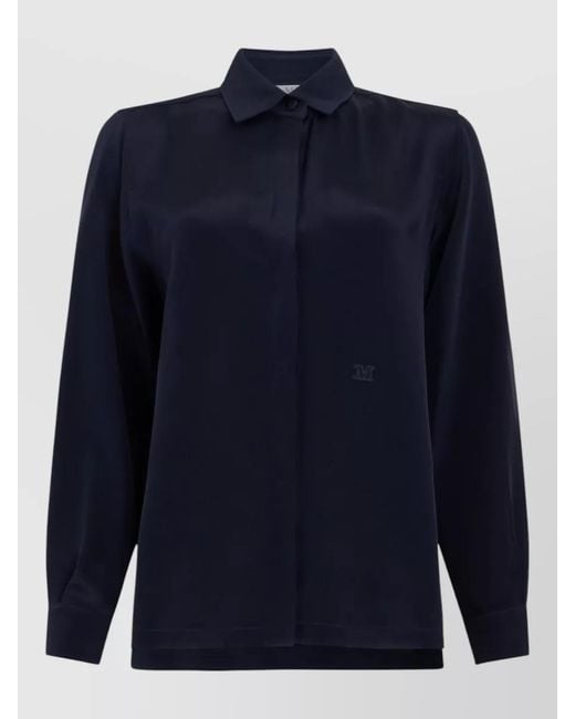 Max Mara Blue Silk Shirt Long Sleeves Straight Collar