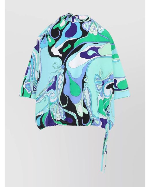 Emilio Pucci Blue Orchidee Print Silk Blouse
