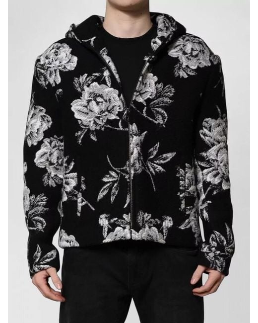 Dolce & Gabbana Black Floral-Print Hooded Jacket for men