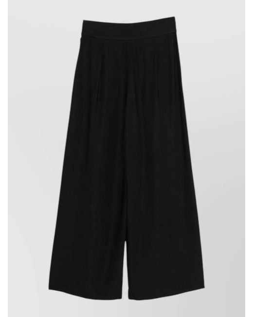 Emporio Armani Black Wool Blend Wide Leg High Waist Trousers
