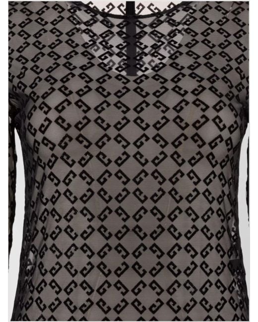 Givenchy Black Monogram Tulle Long-Sleeve Bodysuit