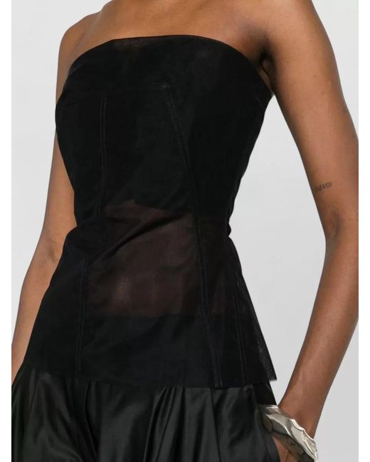 Rick Owens Black Strapless Top Boned Bodice Flared Hem