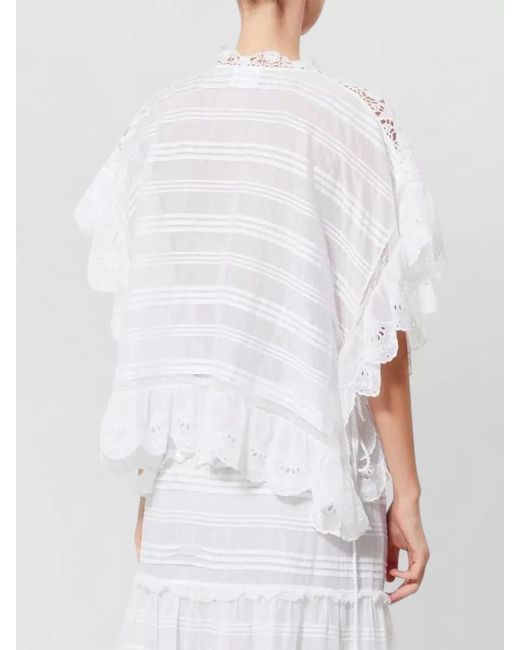 Isabel Marant White Lace Dress Striped Pattern Ruffled Hem Tassels