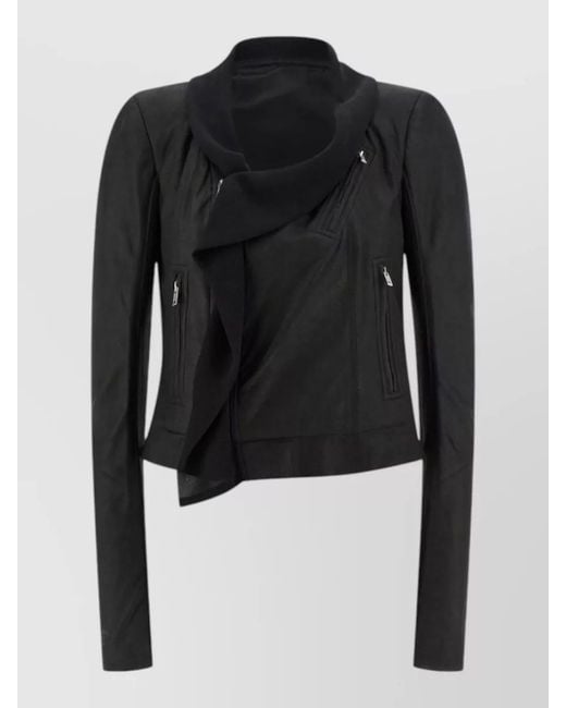 Rick Owens Black Lamb Leather Ribbed Fitted Jacket