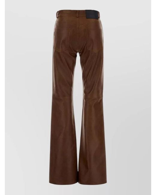 Haikure Brown High Waist Leather Flare Pants Five Pockets