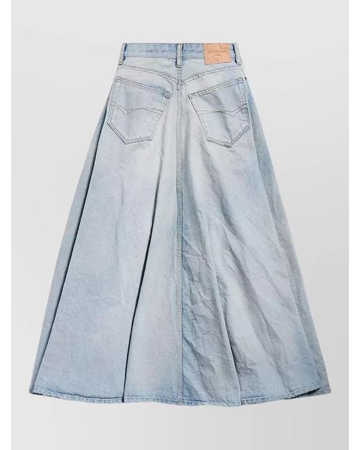 Balenciaga Blue Denim Distressed High-Rise Maxi Pleated Skirt