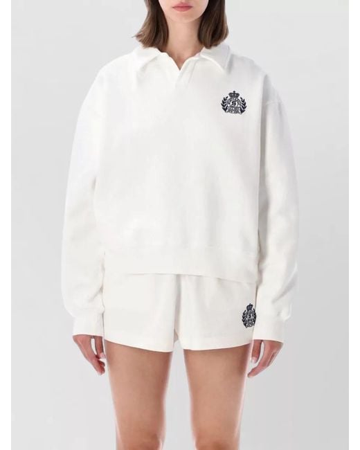 Sporty & Rich White New York Long Sleeve Polo Sweatshirt