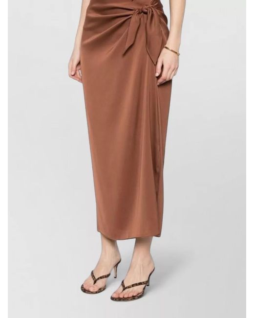 Silk95five Brown French Tie Waist Midi Pencil Skirt