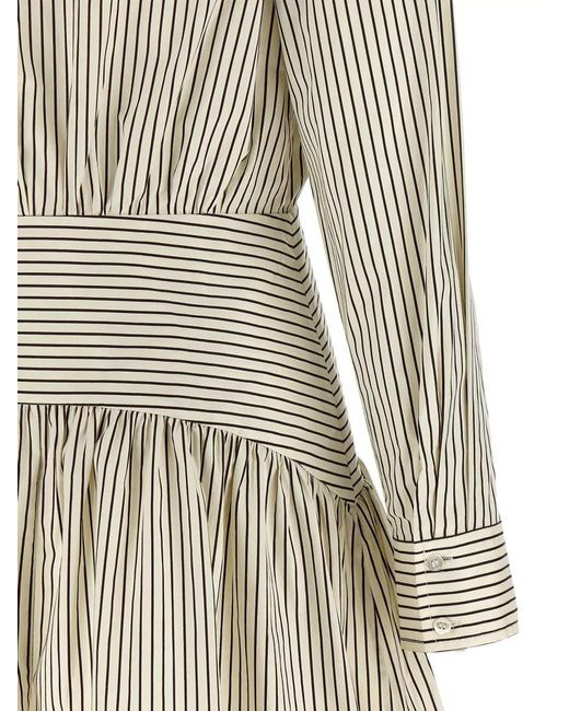 Staud White Striped Cotton Poplin Shirt Mini Dress