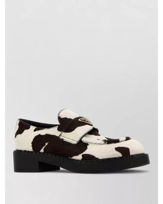 Prada Multicolor Cow Hair Loafers Block Heel Round Toe