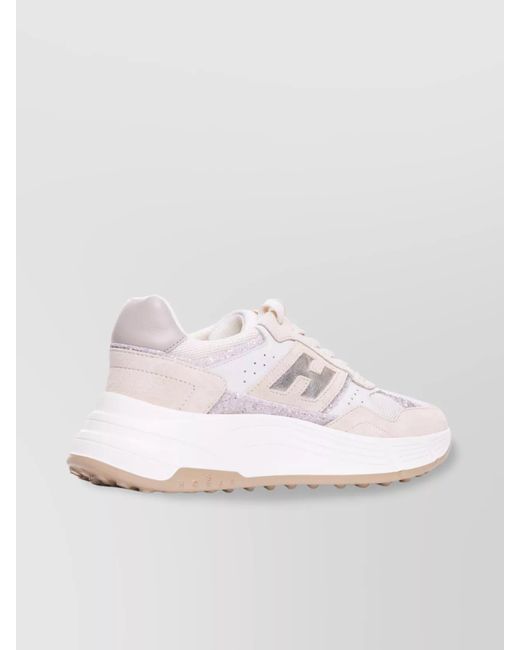 Hogan White High Top Chunky Sole Lace-Up Sneakers