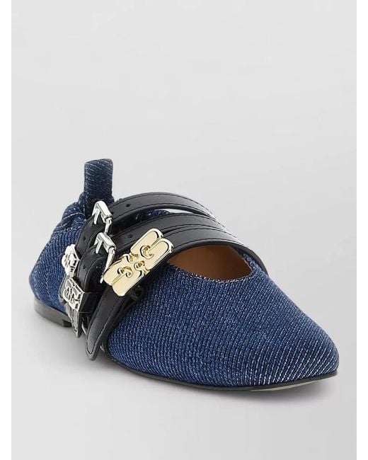 Ganni Blue Sue Triple Ballerina Shoes Mixed Toes