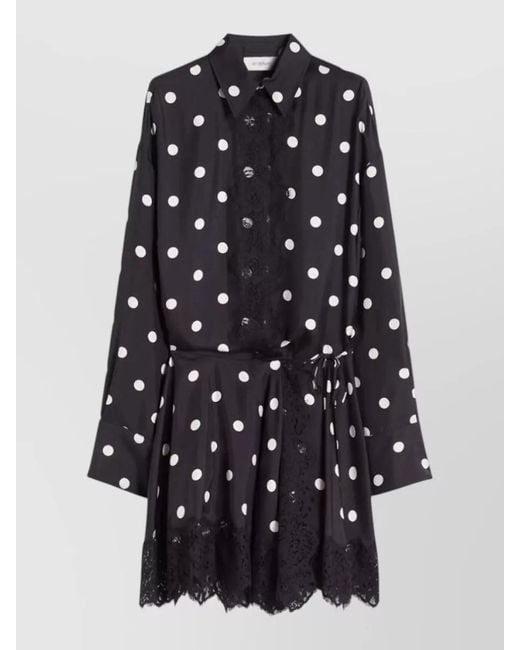 Sportmax Blue Polka Dot Silk Twill Lace Shirt Dress
