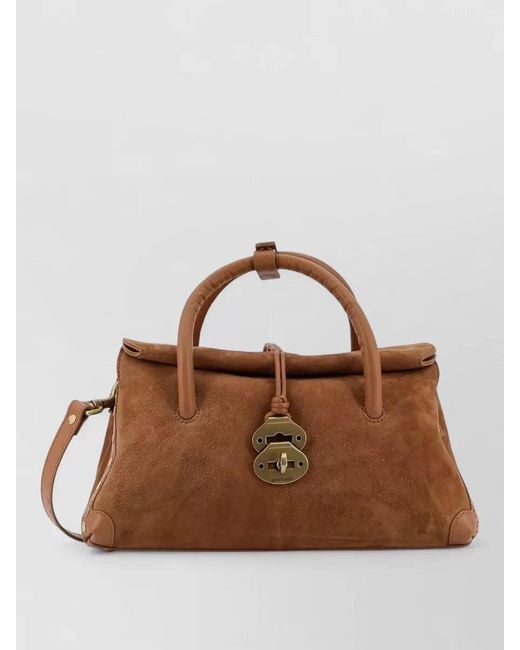 Zanellato Brown Leather Studded Shoulder Bag