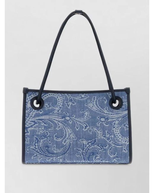 Etro Blue Denim Eyes Paisley Small Tote Bag