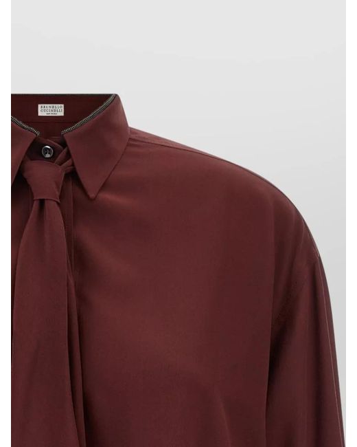 Brunello Cucinelli Purple Silk Shirt Batwing Sleeves Removable Tie